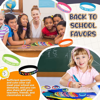 Libima 60 Pcs Welcome Back to School Bracelets Bulk Back to School Rubber Bracelets First Day of School Silicone Wristbands Back to School Gifts Goodie Bags Favors Class Rewards Party Supplies