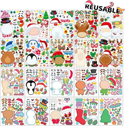 JOYIN Christmas 20 Pcs Make-a-face Stickers, 10 Pcs Coloring Book, 10 Pcs Rainbow Color Scratch, Christmas Art & Craf Kit Combo Set for Kids Girls and Boys, Holiday Presents and Party Favors