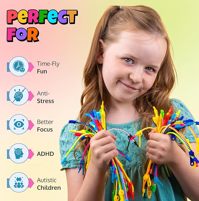 UpBrands 24 Easter Eggs Fillers Zipper Bracelets 6.5 Inches Sensory Toys Set, Kit for Birthday Party Favors for Kids, Goodie Bags, Class Valentines Gifts For Kids & Students Incentives