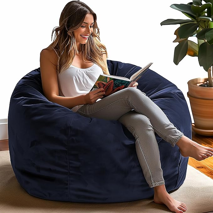 Codi Bean Bag Chair with Filler Included, 3ft - Comfy Beanbag Chairs, Premium Foam Added - Machine Washable and Soft Mink Bonded Cover - Blue, 3 FT