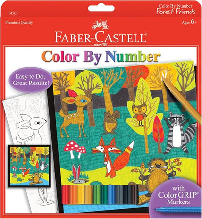 Faber-Castell Color by Number Woodland Forest Friends - Color and Display 1 Color by Number Board, 14 Piece Set