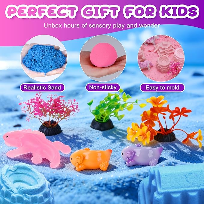 Carolart Unicorn Sensory Table with Sands, Sand Table Kit with Color-Changing Sand, Indoor and Outdoor Activity Sandbox with Lid, Toys for Toddlers Boys and Girls Age 3+, 17x11.5x10.2 Inches