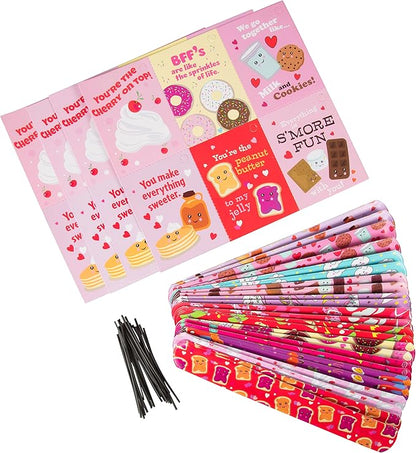 Set of 24 Valentines Cards for Kids Classroom - Valentine's Day Sweet Pals Slap Bracelets for Kids School - Each Valentines Gift Includes a Friendship Bracelet & Card for Boys Girls Classroom Exchange