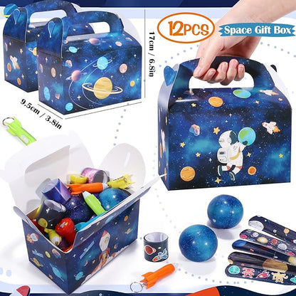 Golray 84pcs Space Party Favors Box Stress Balls Glow In Dark Tattoos Stamp Necklace Toy Gift for Boy Kids Galaxy Birthday Party Supplies Stuffer Treat Gift Goodie Bag Filler