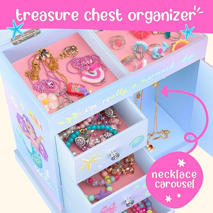 Mermaid Musical Jewelry Box for Girls - Kids Music Box with Drawers, Mermaid Gifts for Girls, Mermaid Jewelry Boxes for Ages 3-10 - 9 x 5 x 9.3 in,