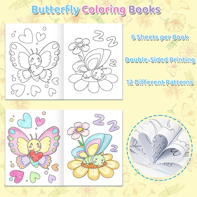 Dvbonike 24Pcs Spring Butterfly Coloring Books - Springtime Flower Insect DIY Color-in Pages Cute Floral Patterns Drawing Booklet Bulk Classroom Rewards Art Activity Gifts Party Favors Supplies