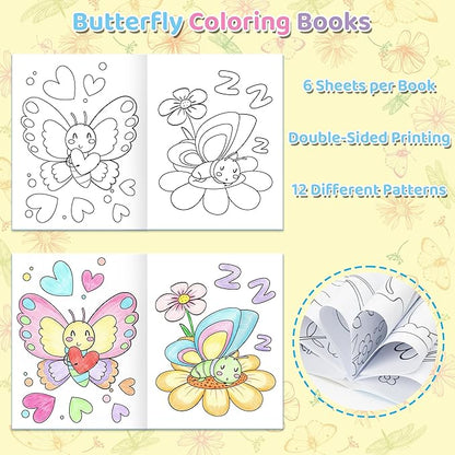 Dvbonike 24Pcs Spring Butterfly Coloring Books - Springtime Flower Insect DIY Color-in Pages Cute Floral Patterns Drawing Booklet Bulk Classroom Rewards Art Activity Gifts Party Favors Supplies