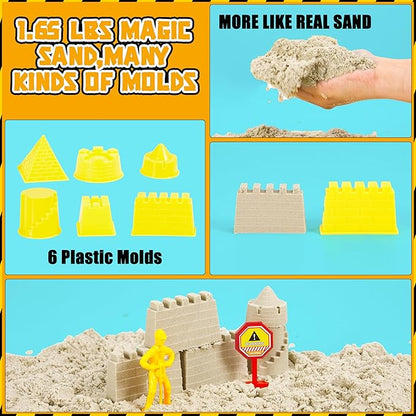 Construction Sensory Bin, Tractor Sand Playset Construction Sandbox with Toy Truck Play Sand and Signs, Sand Art Kit for Kids Ages 3 and up