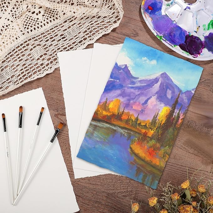 25 Sheets Watercolor Paper, 300 GSM Deckled Edge Paper 7.5 x 11.5 inch Rough/Textured Handmade Paper Cotton Paper for Watercolors, Wedding Invitations, Cards, Crafts