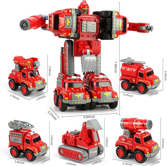 Toys for 3 4 5 6 Year Old Boys– 5-in-1 Detachable Construction Vehicles Set–Transform Robot Kids Toys Cars– Easy DIY Toys for Ages 5+ – Gifts for Boys Girls Birthday Christmas Easter