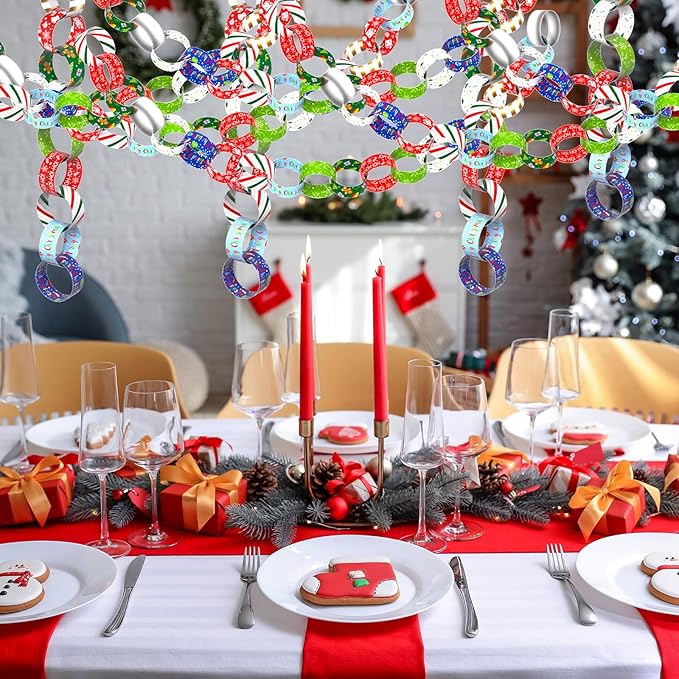 CHRORINE 600 Pcs Merry Christmas Pattern Paper Chain for Holiday Themed Party Decorations DIY Crafts Supplies (Christmas Colors, 1 x 7.08 inches)