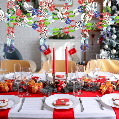CHRORINE 600 Pcs Merry Christmas Pattern Paper Chain for Holiday Themed Party Decorations DIY Crafts Supplies (Christmas Colors, 1 x 7.08 inches)