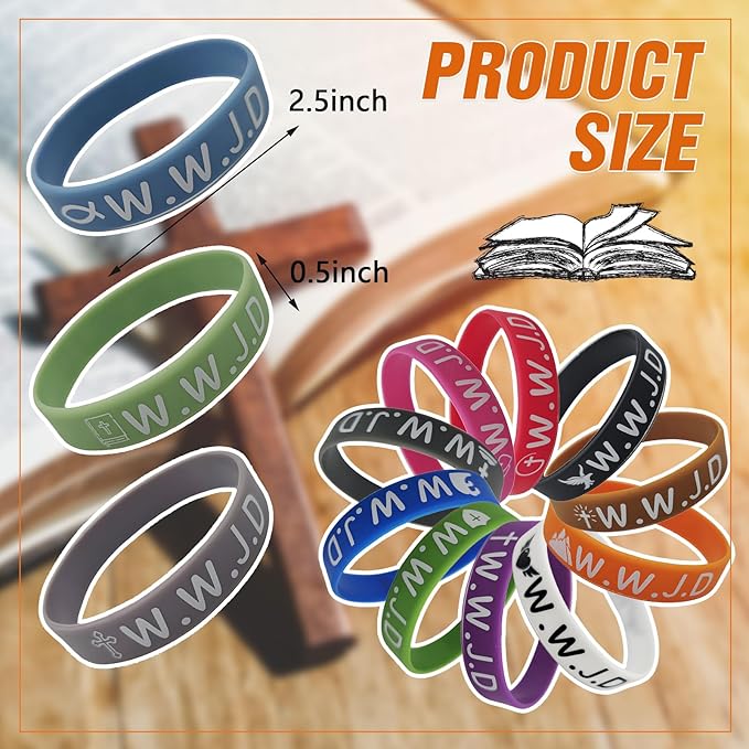 30Pcs WWJD Rubber Bracelets What Would Jesus Do Colorful Silicone Wristbands for Church Christian Jesus Bible Party Favors for Men Women Inspirational Motivational Bracelet Gifts