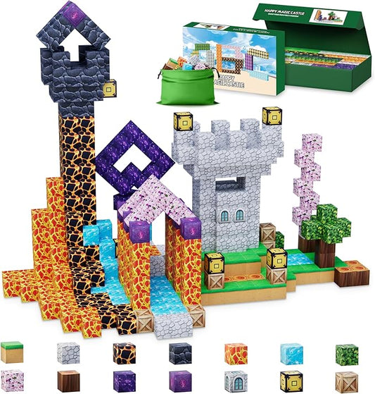 Magnetic Blocks-120 PCS 1 inch Build Happy Castle Magnetic Tiles,Magnet Building Cube Game for Kids Age 3 4 5 6 7 8 9 10, Magnet Tile Toy for Halloween STEM Sensory Toys for Girl Boys