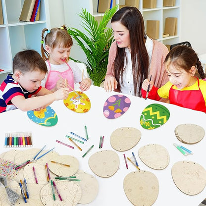 16 Pack Easter Egg Wind Chime Kits Easter Crafts for Kids Make Your Own Easter Egg Wind Chime Wooden DIY Arts and Crafts for Spring Party School Classroom Hanging Decoration Supplies Birthday Favors