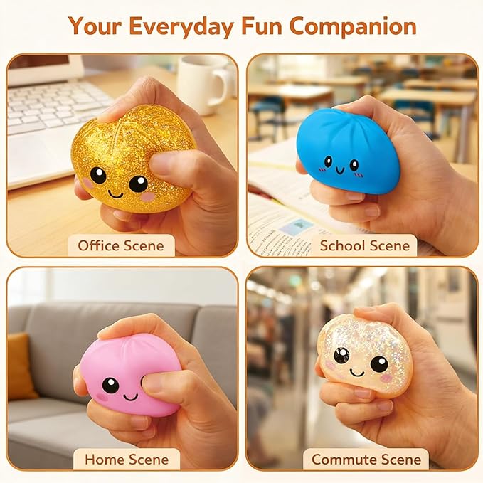 Dumpling Squishies, Large Dumpling Squishy, Mystery Jumbo DumplingSquishy,Food Steamer Stretchy Desk Toys, Cute Anxiety Relief Fidget Toy, Soft Squeeze Decompression Dough for Adults (Pink with Eyes)
