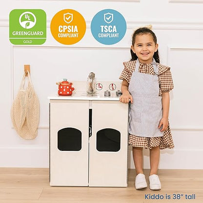 ECR4Kids Play Kitchen Stove, Wooden Playset, White Wash