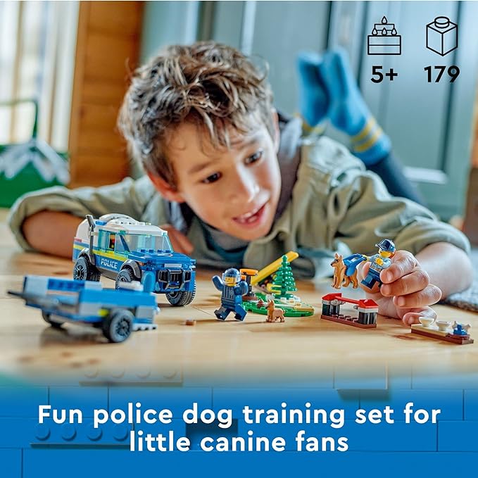 LEGO City Mobile Police Dog Training 60369, SUV Toy Car with Trailer, Obstacle Course and Puppy Figures, Animal Playset for Boys and Girls Ages 5 Plus