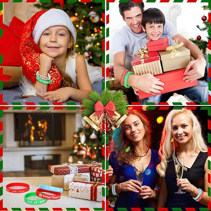 JUNEBRUSHS 24Pcs Christmas Silicone Bracelets, Rubber Wristbands Christmas Party Favors for Kids Decorations for Xmas Stocking Stuffers Wrist Band Accessories Gifts Supplies
