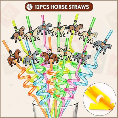 110 Horse Party Favors Western Cowboy Birthday Supplies Straw Bubble Silicone Bracelet Sticker Tattoo Toy Gift Boy Kid Goodie Bag Stuffer Rodeo Animal Horse Themed Party Favors