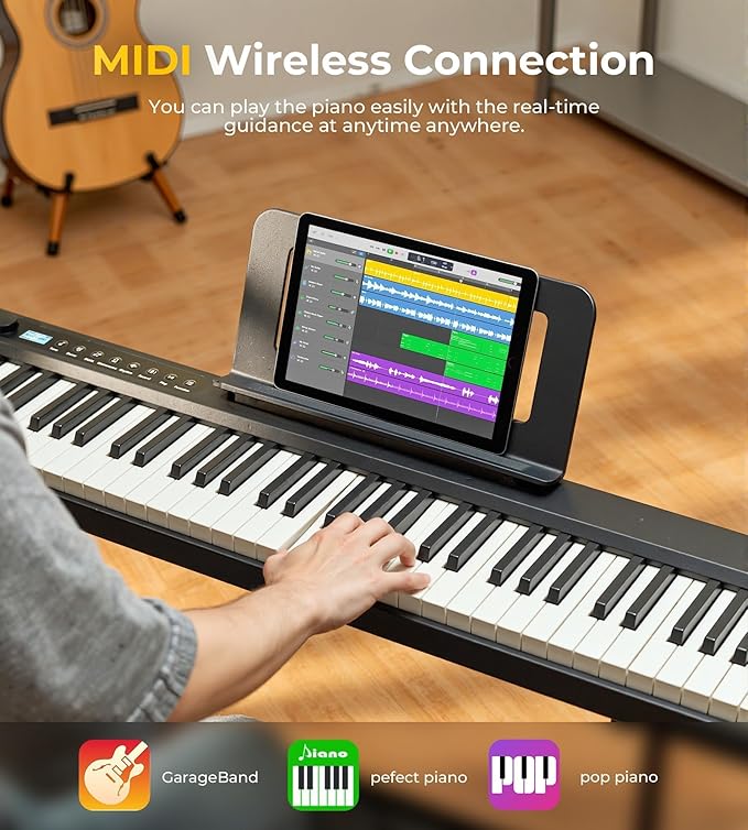 88 Key Folding Piano Semi-Weighted Foldable Piano Full Size Portable Travel Electric Piano Keyboard with BT Wireless, 128 Tones, USB MIDI, Sustain Pedal and Bag for Beginners Adults Teens