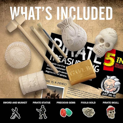 Gamerside Pirate Treasure Dig Kit Break Into 5 Bricks Treasure Hunt Pirate Kid Toys Gememstone Dig Kit Pirate Toys for Kids Birthday Gift Party Supplies Archeology Educational STEM Kit
