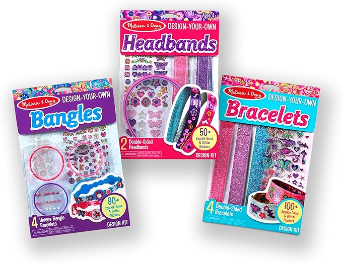 Melissa & Doug Design-Your-Own Jewelry-Making Kits - Bangles, Headbands, and Bracelets - DIY , Decorate With Stickers, Crafting Set For Kids Ages 4+