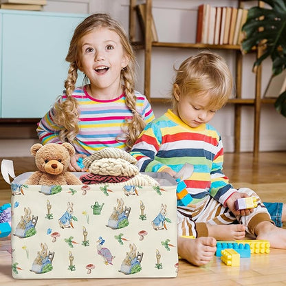 Rabbit Foldable Handle Storage Basket, Waterproof Organizer for Nursery, Bunny Square Toys Bin, Rectangular Book Box, Versatile Clothes Container, Gift Hamper for Girls and Boys Home Decor