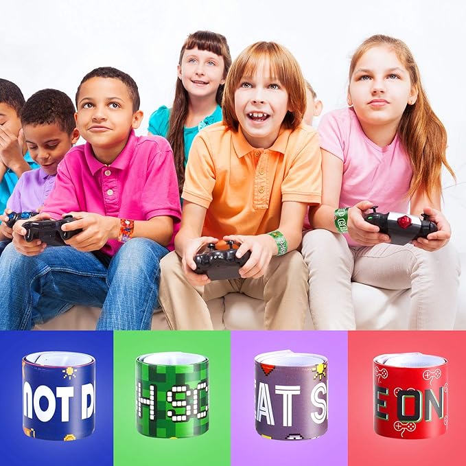Blulu 40 Pcs Video Game Slap Bracelets Pixelated Party Pixelating Party Wristbands Supplies, Pixelating Snap Bracelets for Kids Gamer Birthday Party Favors (10 Style)