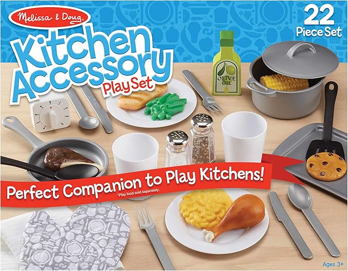 Melissa & Doug 22-Piece Play Kitchen Accessories Set - Utensils, Pot, Pans, and More , White