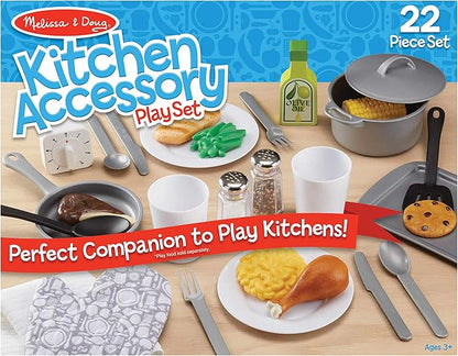 Melissa & Doug 22-Piece Play Kitchen Accessories Set - Utensils, Pot, Pans, and More , White