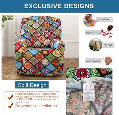 NILUOH Recliner Chair Covers 4-Pieces Stretch Lazy Boy Recliner Covers with Pocket Floral Pattern Reclining Slipcovers Soft Sofa Slipcover Furniture Protector for Pets Kids (Recliner, Pattern 20)