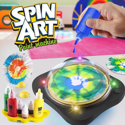 Paint Spin Art Machine Kit - Electric Spin Art Machine with Detachable & Washable Splatter Guard, Water Painting Kits for Kids, Spinner Painting Toys Light & Music, Birthday Gift Ideas,Black