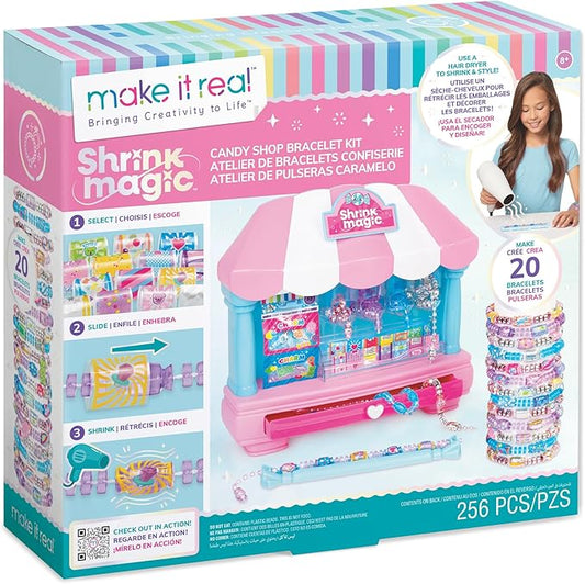 Make It Real:Shrink Magic Candy Shop Bracelet Kit - Create 20 Bracelets, Use A Hair Dryer to Shrink & Style, DIY Jewelry Kit, Girls & Kids Ages 8+