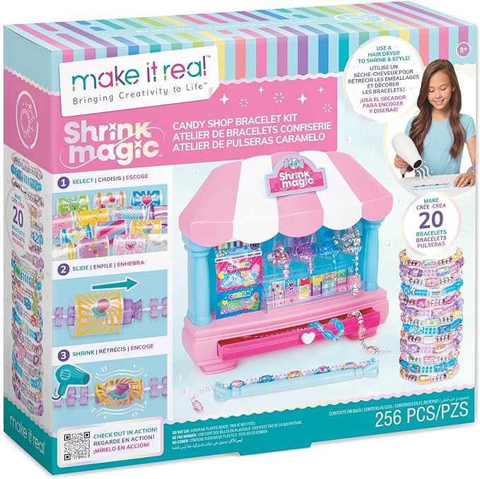 Make It Real:Shrink Magic Candy Shop Bracelet Kit - Create 20 Bracelets, Use A Hair Dryer to Shrink & Style, DIY Jewelry Kit, Girls & Kids Ages 8+