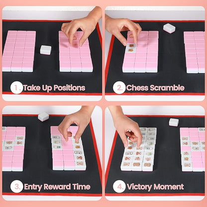 Seaside Escape Game Blocks, Mahjong Game Set with 49 Tiles 35mm, Mahjong Tile Game(Pink)