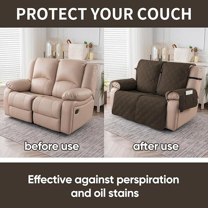 Easehomey Waterproof Loveseat Recliner Cover,Non Slip Reclining Couch Covers for 2 Seat,Dog Chair Cover Furniture Protector Washable Chair Cover with Pocket for Kids,Pets,Dogs(Coffee,2Seat)