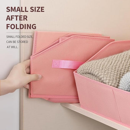 Homsorout Closet Baskets for Shelves Trapezoid - Decorative Storage Baskets with Handle, Closet Bins for Organization, Shelf Storage Bins for Clothes, Books, Home, Office, 4 Pack, Pink