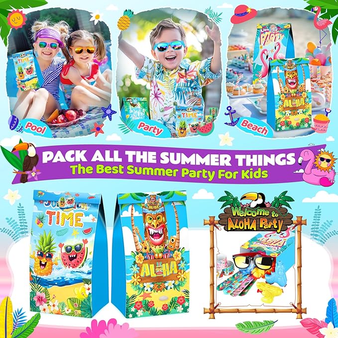 Joycover Pool Party Favors Beach Party Favors 122 PCS Hawaiian Pool Beach Party Decorations, Hawaiian Leis For Luau Party Decorations, Beach Balls, Kids Sunglasses, Pool Party Supplies, Summer Toys…