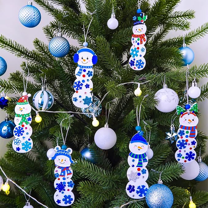 Winlyn 24 Sets Christmas Craft Kits Winter Crafts DIY Christmas Snowman Bookmarks Ornaments Art Sets Snowman Christmas Foam Stickers Arts and Crafts for Kids Holiday Classroom Activities Party Favors