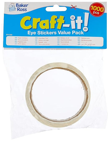Baker Ross EV1202 Eye Stickers - Pack of 1000, Embellishments for Kids to Add to Arts and Crafts Projects, Stick On Eyes, Black & White