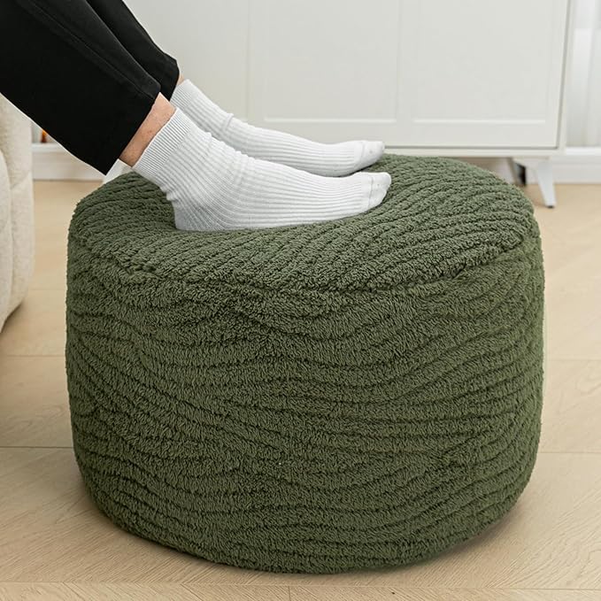 Pouf Ottoman Stuffed 20x20x12 Inches Floor Pouf Plush Fiber Ottoman Foot Rest Under Desk Foot Stool for Living Room Bedroom (Green)