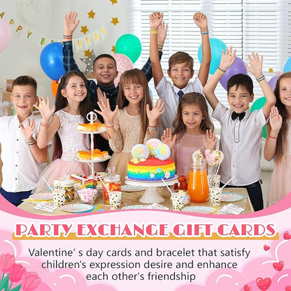 Yinkin 30 Pcs Valentine Friendship Bracelets with Card Set Valentines Knot Bracelets Bulk for Students from Teacher Valentine Bracelets Cards for Classroom Exchange Kids Valentines Day Party Favors