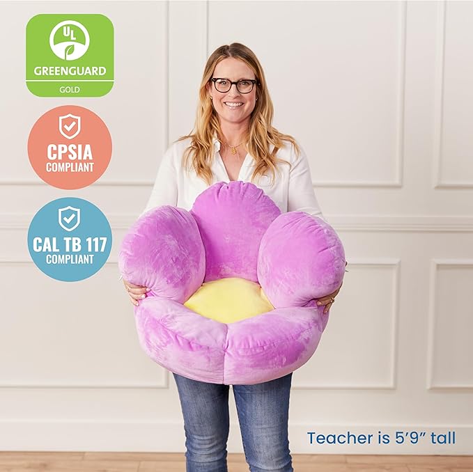 ECR4Kids SoftZone Flower Cozy Cushion Floor Pillow, Bright Purple