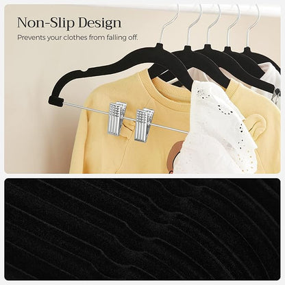 SONGMICS Baby Hangers, 30 Packs Pants Hangers with Clips, Kids Hangers with 6 Clothes Dividers, Non-Slip Children’s Clothes Hangers, Pants Hangers, Black UCRF013B30