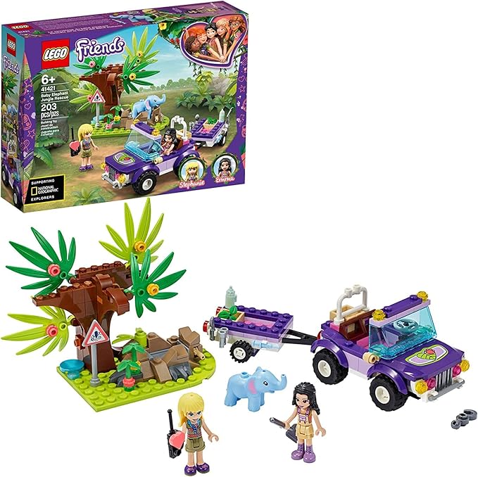 LEGO Friends Baby Elephant Jungle Rescue 41421 Adventure Building Kit; Animal Rescue Playset That Comes with a Toy Truck and Trailer, Plus Friends Emma and Stephanie (203 Pieces)