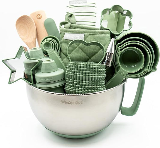 Ultimate Baking Kit for Kids - Kids Baking Set with Child Sized Utensils - Includes Apron, Oven Mitts, Silicone Mats & Liners - Perfect Cooking Set for Kids Ages 6-12 - Gift for Children – Green
