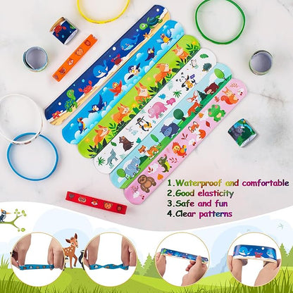 48 PCS Party Favors Slap Bracelets for Kids Animal Rubber Bracelets Silicone Wristbands for Birthday Party Supplies Classroom Prizes Christmas Easter Halloween Holiday Gifts