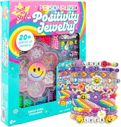 Just My Style Positivity Jewelry, Create Over 20 DIY Bracelets, Design Word Wear with ABC Beads, Friendship Bracelet Bead Kit for Kids Ages 6, 7, 8, 9, Make Your Own Meaningful Positivity Jewelry