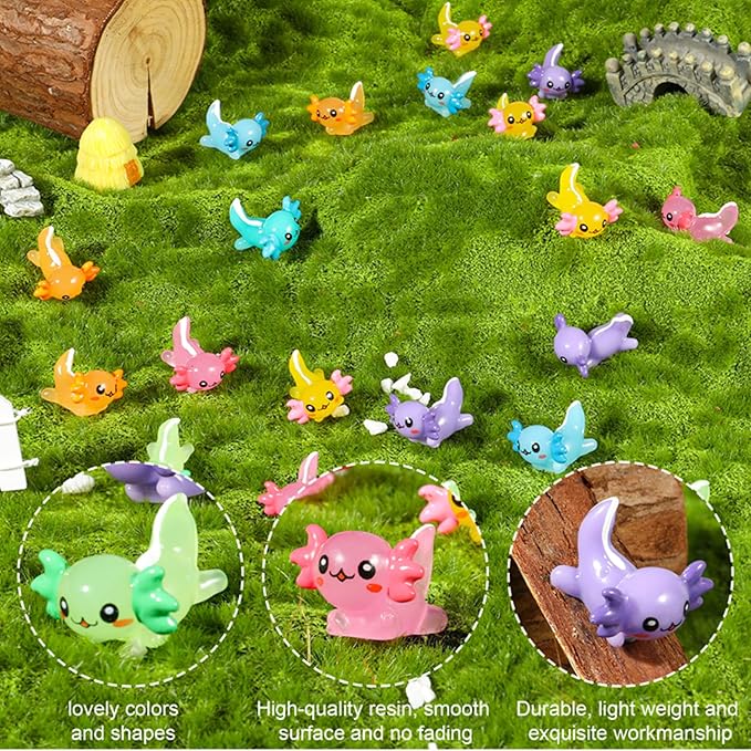 70 Pcs Mini Resin Axolotl, Tiny Axolotl Miniature Figures Toy Mini Axolotl Charm Ornament for Fairy Garden Landscape Aquarium Birthday Christmas Party Decoration